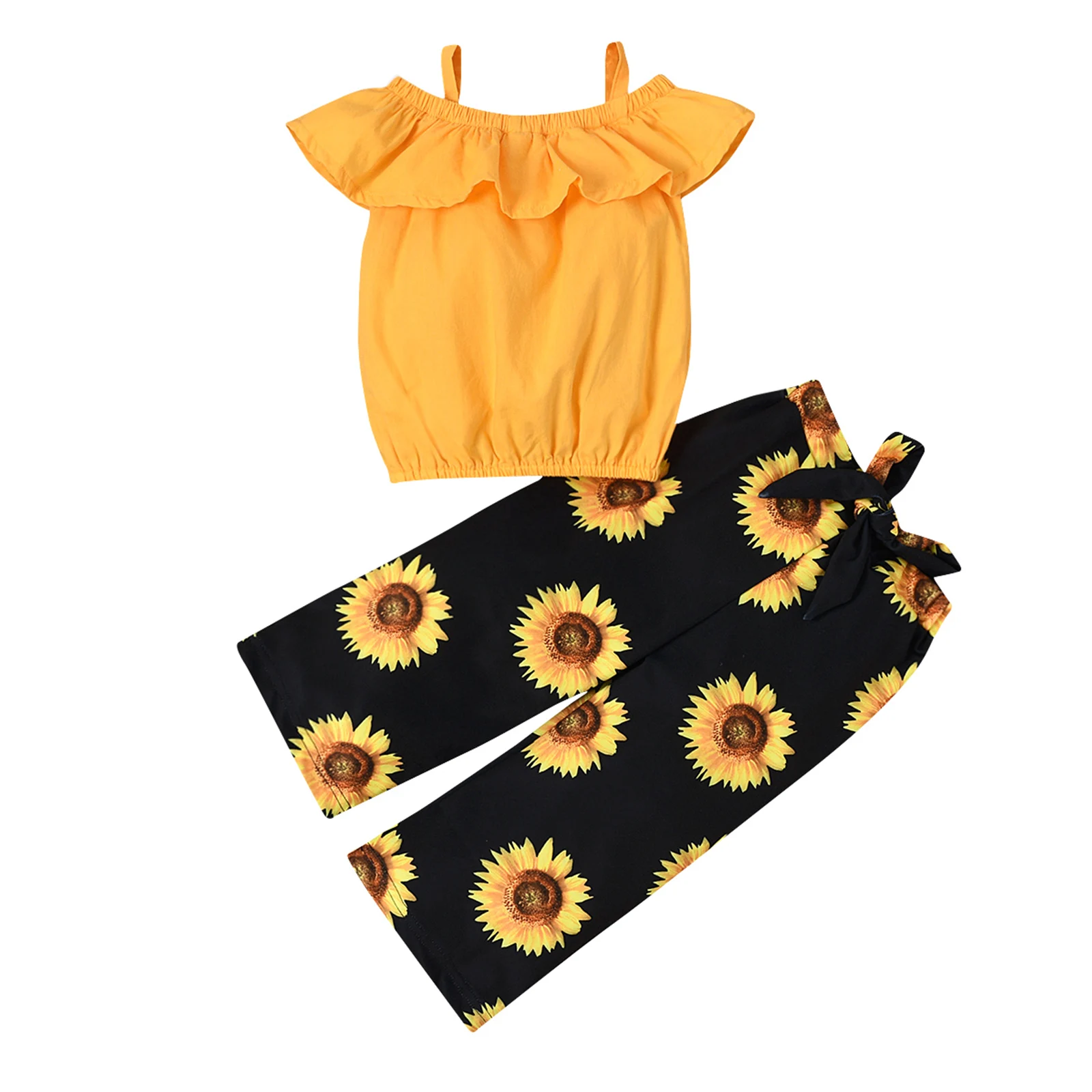 

Baby Girl's Clothing Set Sleeveless Ruffle Sling Tops and Flower Print Pants Two-piece Suit for Birthday Party Photography