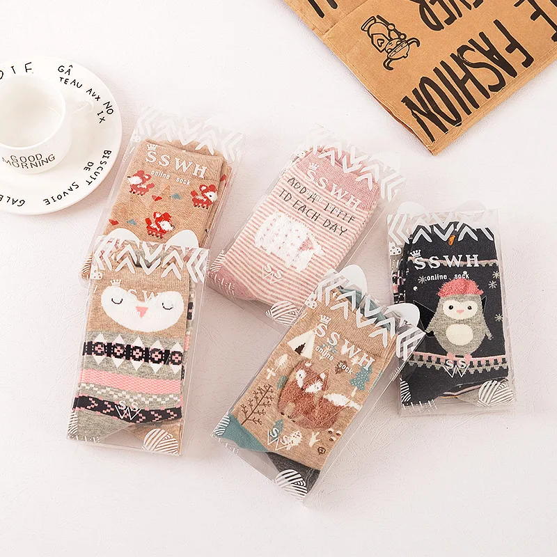 2 Pairs/Lot Winter Autumn Women's Cotton Cartoon Cute Sox for Female Girl Warm Funny Cat Fox Owl calcetines gifts meias | Женская