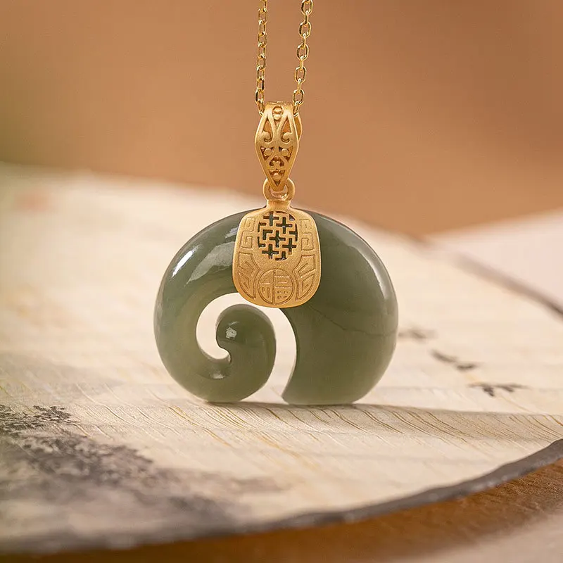 

Natural 925 sterling silver gilded inlaid green hetian jade elephant retro pendant jewellery fashion for women lucky silver