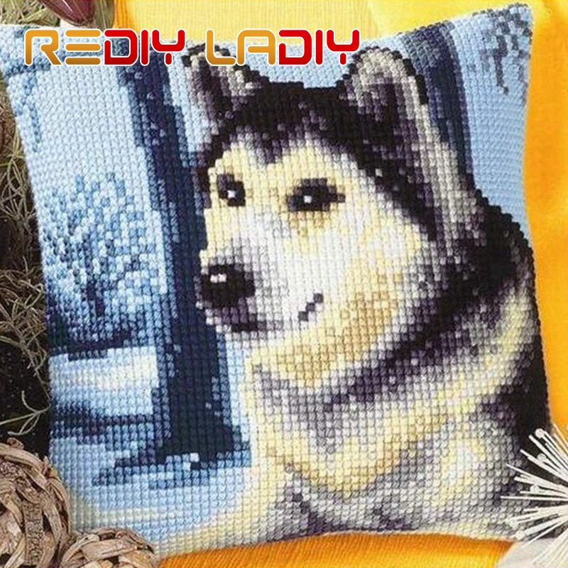 Подушка для вышивки крестиком волка в сумерках напечатанная холст акриловая