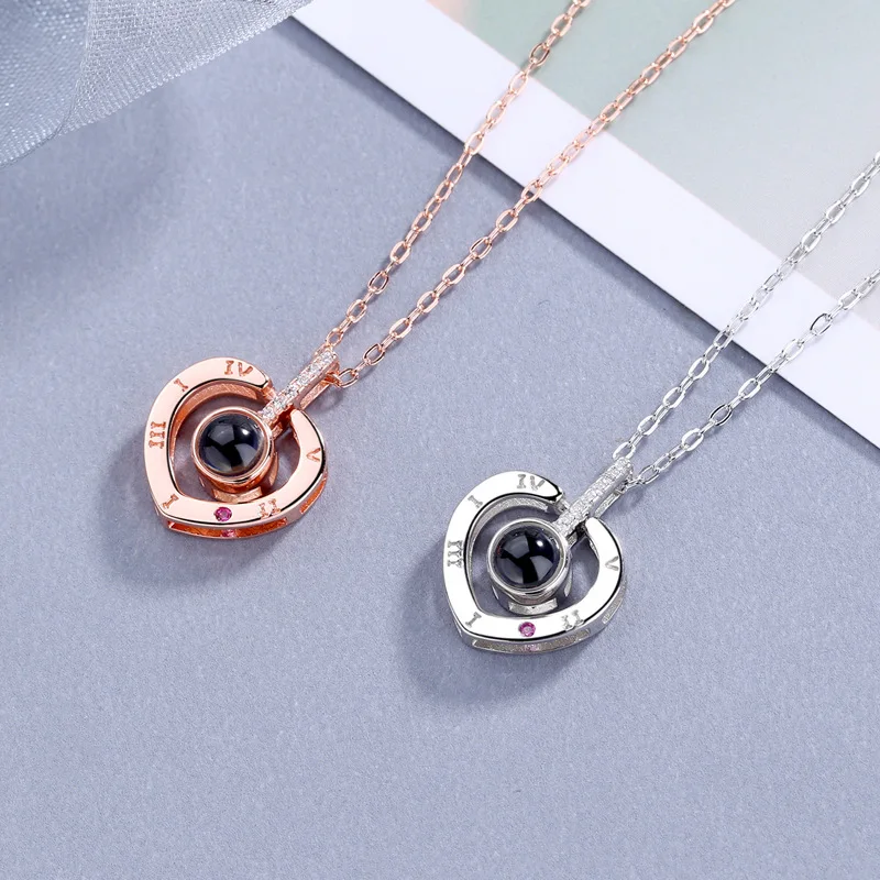 

Supply S925 Sterling Silver Heart-Shaped Memory Of Love 100 Languages I Love YouNnecklace Valentine's Day Gift