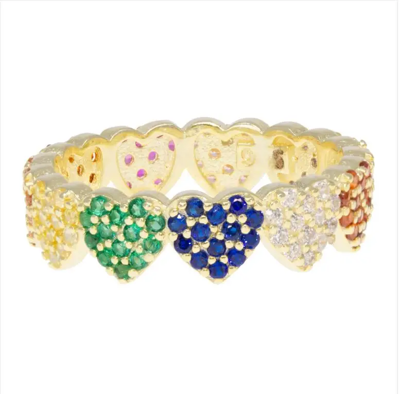 

Gold rainbow cz heart engagement band ring for women 2020 valentine's gift classic fashion heart design jewelry