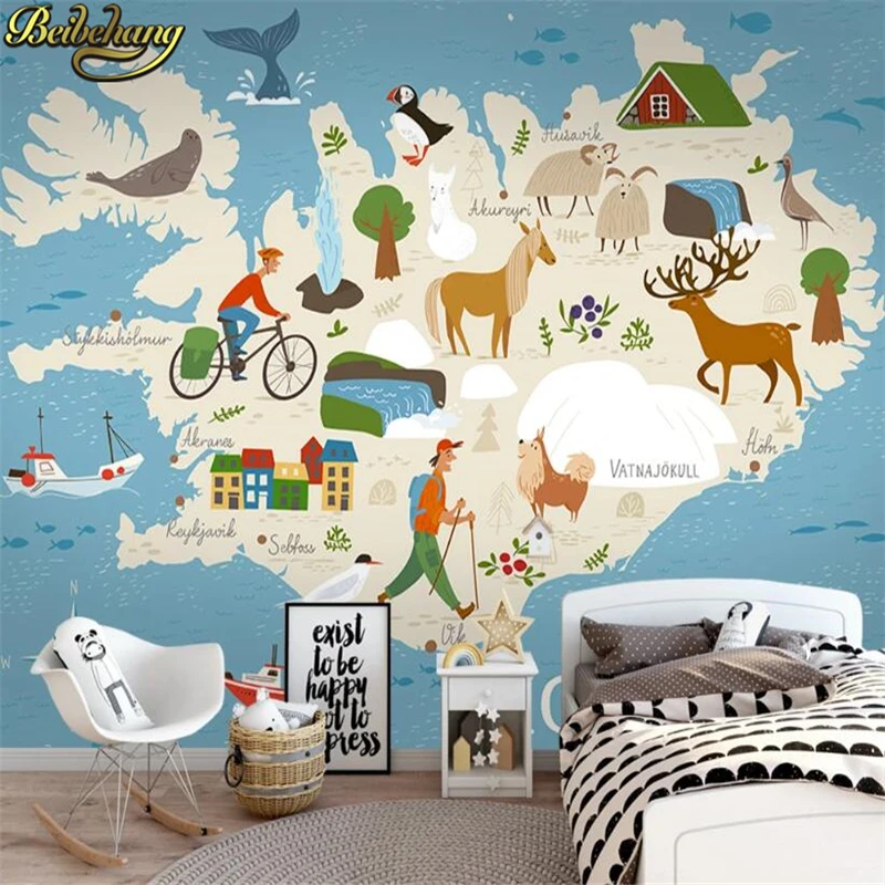 3d пользовательские Мультяшные животные карта рая фотообои фон спальня детская
