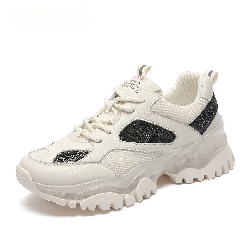 

Sneakers Daddy Shoes Female 2021 Summer New Shiny Rhinestone Thick-soled Casual Sneakers Korean Breathable Shoes Girl