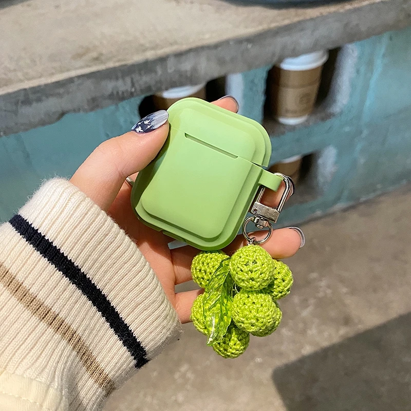 Роскошный зеленый силиконовый чехол для беспроводных наушников apple AirPods 3, покрытие для airpods 1 2 Pro, коробка для гарнитуры с милым брелоком в виде винограда.