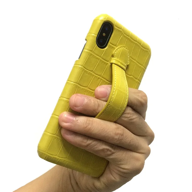 Чехлы для телефонов из натуральной кожи с ремешком на руку для iPhone X XS Max 7 8 Plus, Роскошные тонкие чехлы из крокодиловой кожи желтого цвета