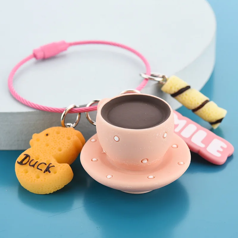 New Cartoon Mini Coffee Cup Keychain Creative Personality Trend Charm Key Chain Ladies Bag Fashion Mobile Phone Car Keychain