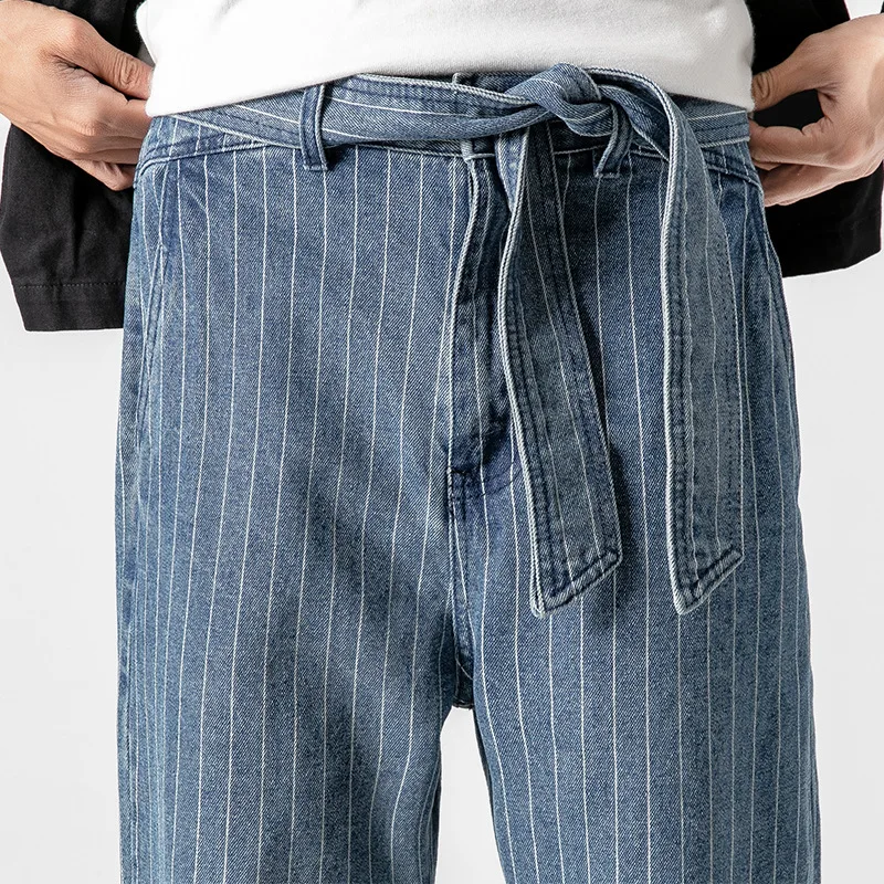 

Fall/winter Japanese style plus size men's jeans fashion trend striped pants