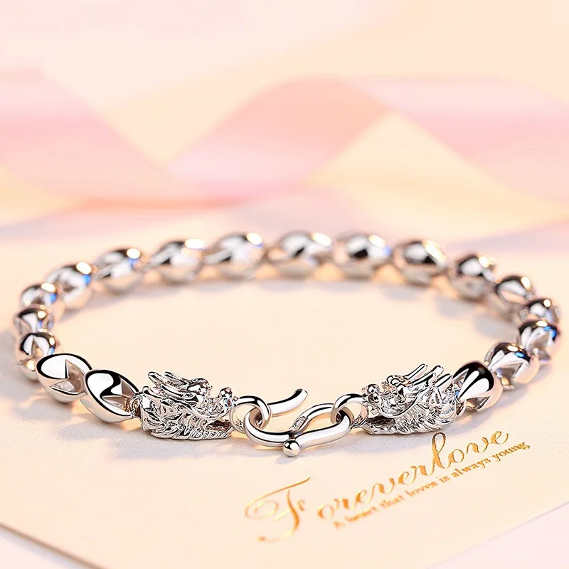 Мужской браслет с головой дракона из серебра 925 пробы в китайском стиле|Цепочки и