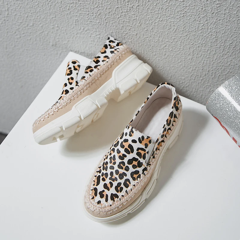 Осенняя обувь на платформе с толстой подошвой из желтого конского волоса женские