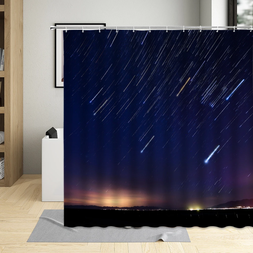 Universe Galaxy Starry Sky Shower Curtain Black Night landscape Pattern Bathroom Home Decor Curtain Sets Washable With Hooks images - 6