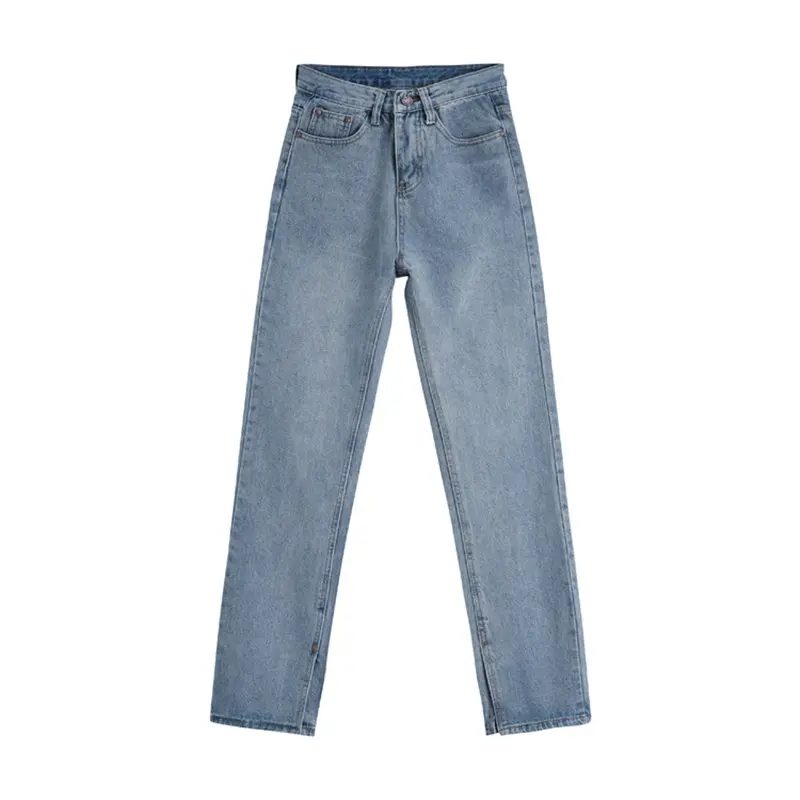 

Jeans Pants Denim Leisure Straight Office Lady Trousers High Street Casual Split High Waist Loose 2020 Cowboy Brief Plus