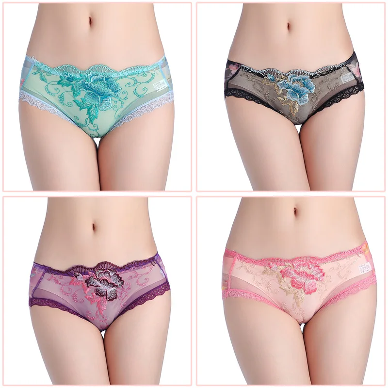 

Sold by 6pcs/lot-Rose Lace Embroidered Flower low-waist briefs