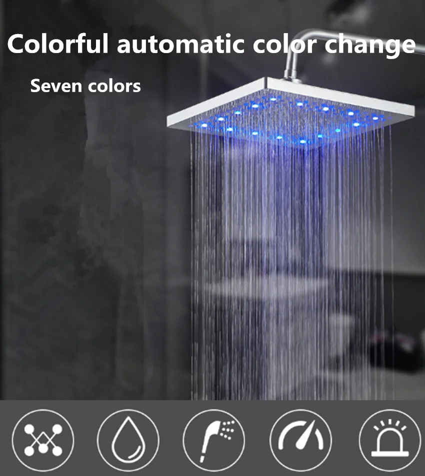 

Modern colorful LED 8 inch color changing water luminous square rain shower shower head bathroom hotel shower Rome
