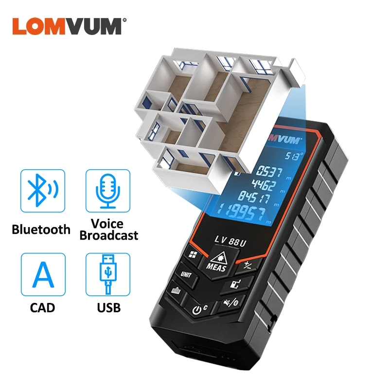 LOMVUM Laser Rangefinder 50M 80M 100M 120M Laser Distance Meter Mini Bluetooth Tape Range Finder USB Diastimeter Measure