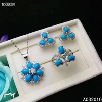 kjjeaxcmy fine jewelry 925 sterling silver inlaid natural blue turquoise female ring pendant earring set classic supports test