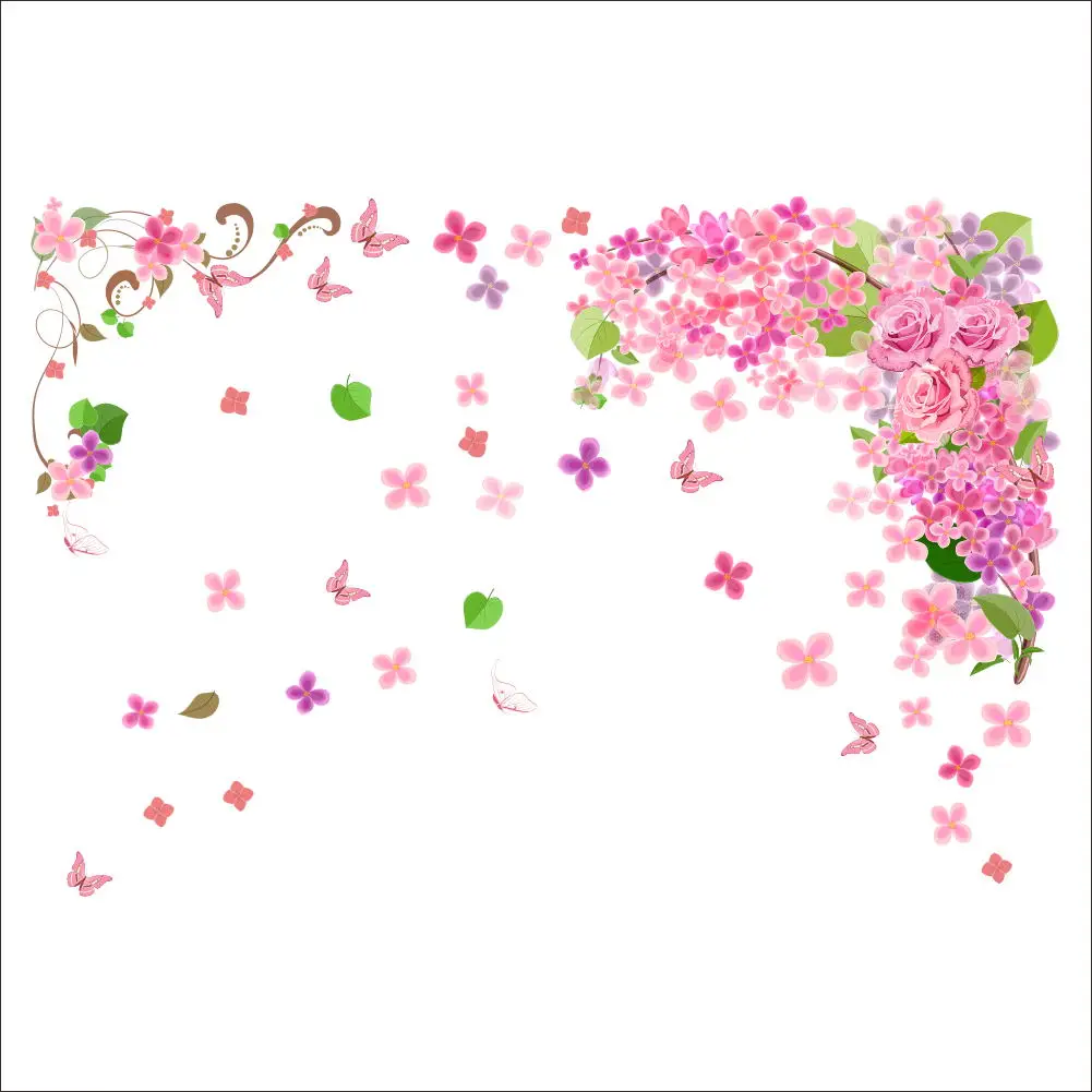 Романтические цветочные бабочки наклейки на стену для девочек женские росписные