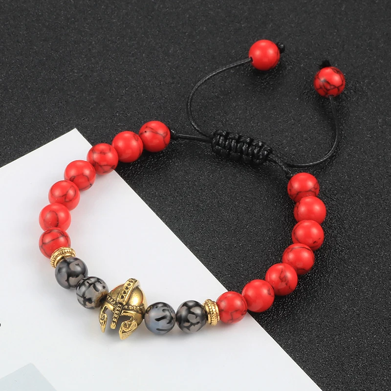 Для мужчин браслеты из лавового камня римского рыцаря спартанский воин шлем