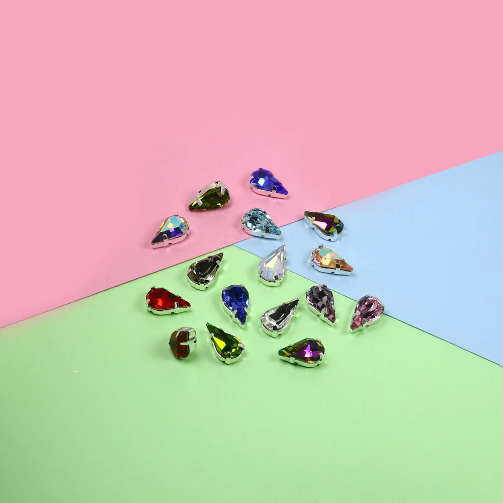 8*13 мм смешанные цвета пришитые Стразы с серебряными когтями плоским основанием