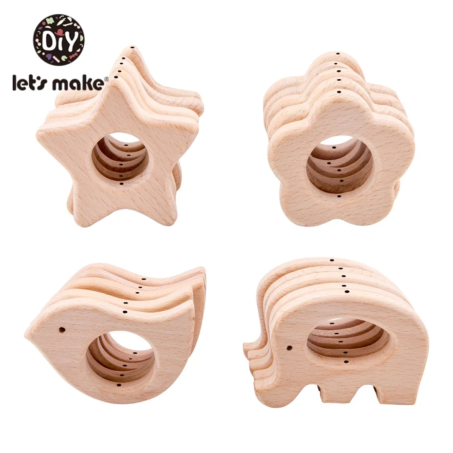 Let's Make-mordedor de madera de haya Original, colgante con soporte sin Bpa, mordedor de dentición, sonajero, accesorios sensoriales para manualidades