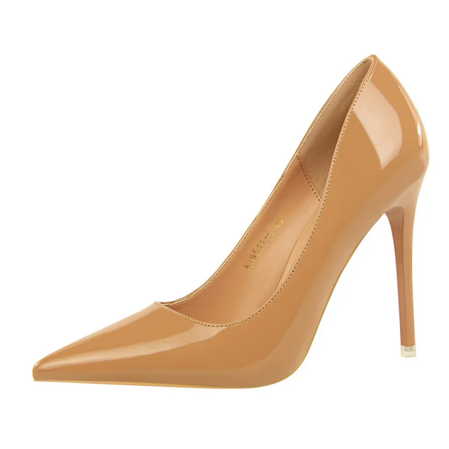 

2021 fashion sexy women's high heels thin heel super high heel patent leather shallow mouth pointed sexy women's shoes