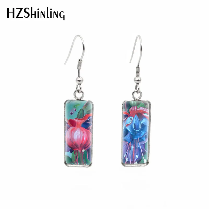 Новинка 2020 серьги в виде цветка фуксии колибри и прямоугольные ручной работы с