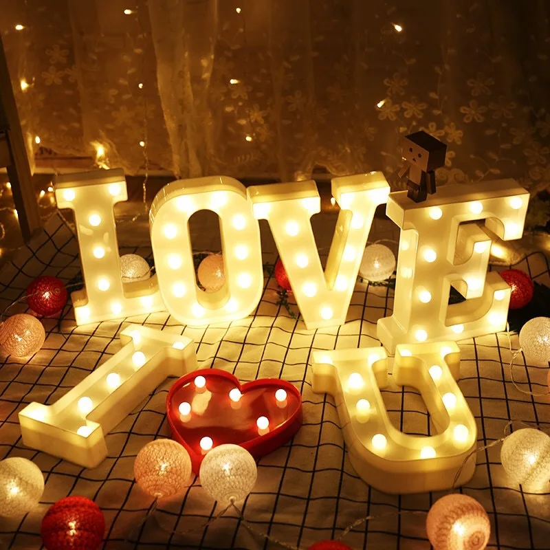 Luces LED con letras del alfabeto 3D, lámpara de número, decoración de noche para fiesta, boda,