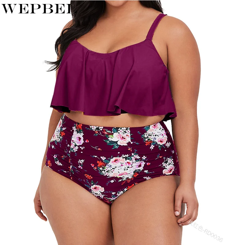

Mandylandy Large Size Women Floral Printed Bikini Set Lady High Waist Swimsuit Female Push Up Strap Backless Swimwear Beachwear