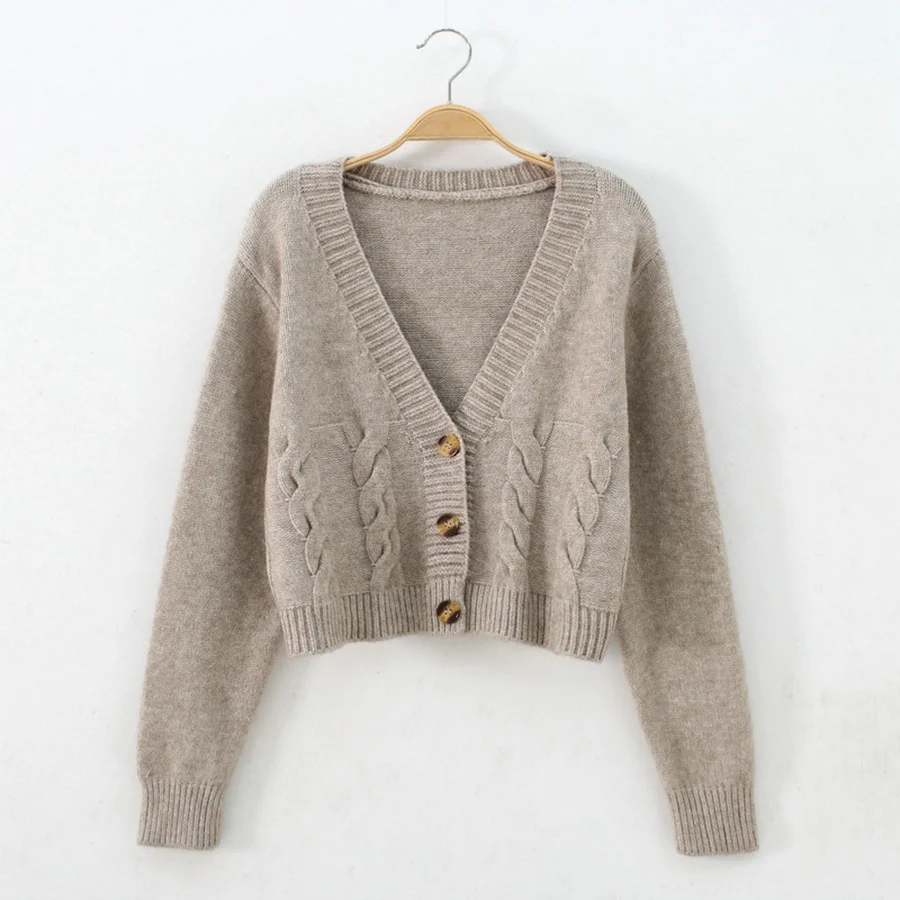 

New Autumn Winter Sweater Women High Waist Solid Color Single-Breasted Knit CardiganSweater Women Jacket Top Femme 4 Colors