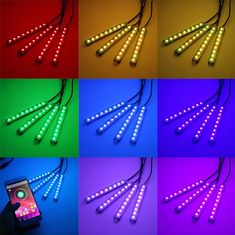 4x 9LED светодиодные полосы света интерьерные огни многоцветный RGB