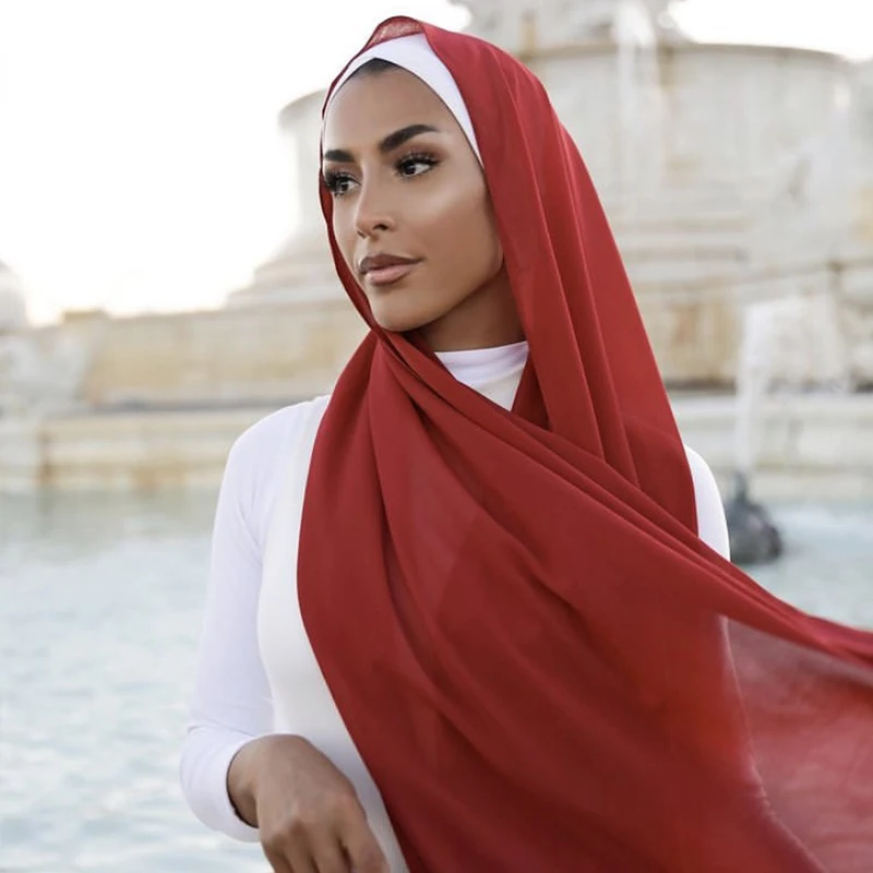 

Шифоновый хиджаб премиум-класса большого размера, женский шарф, однотонная шаль, головной платок, мусульманский головной платок, женский пл...