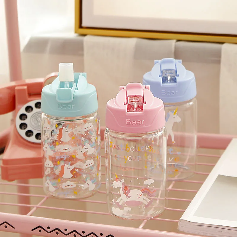 

Unicorn Water Bottle 300ml 400ml Portable Glass Water Bottle with Straw for Travel Drink Bottle BPA Free