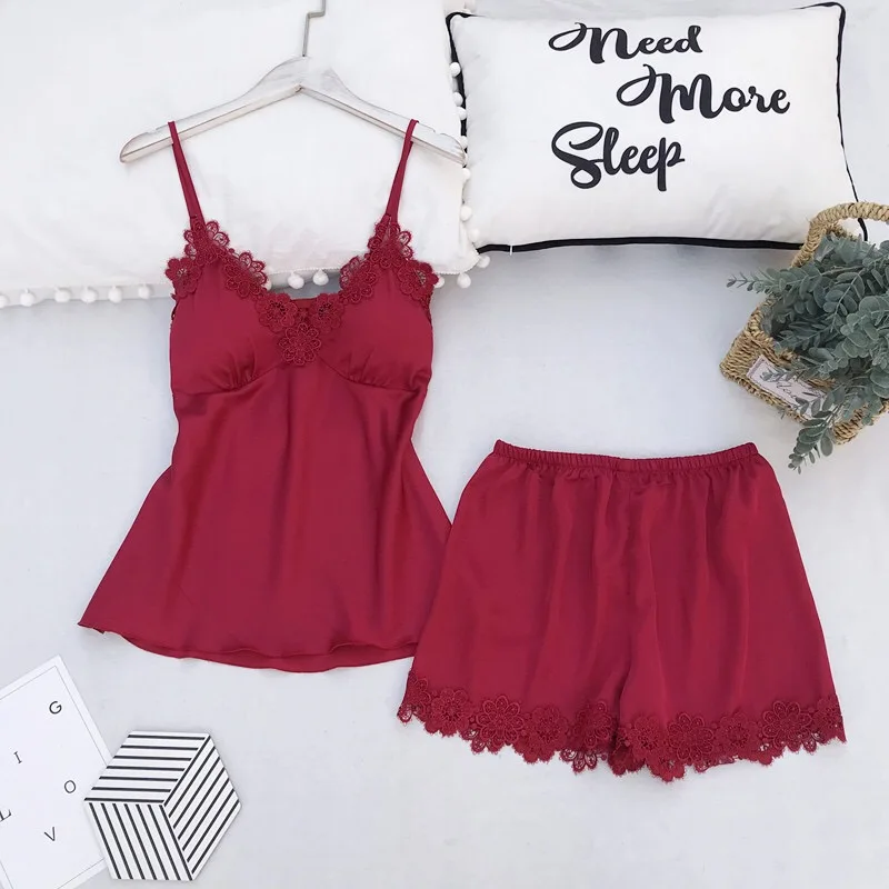 Весна и лето новинка Женская однотонная цветная Пижама костюм шелковая атласная