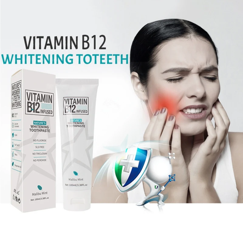

Зубная паста с витамином B12, 100 мл, отбеливание зубов, защита полости, защита эмали и предотвращение отеков десен, уход за зубами