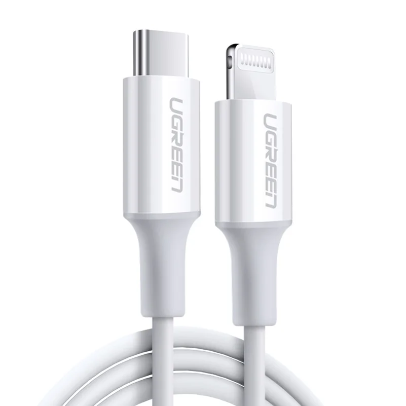 Ugreen usb type c к lightning Кабель Apple MFI Сертифицированный для iPhone 11 pro xs xr 8 7 6s plus 5 ipad зарядное устройство PD Быстрая зарядка 18 Вт - Тип штекера: TPE white