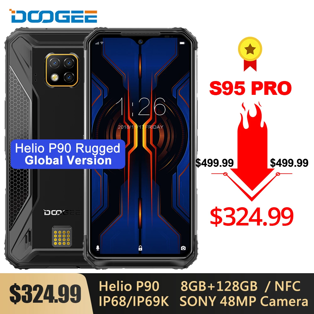 Модульный усиленный телефон DOOGEE S95 Pro IP68/IP69K 6 3 дюйма Восьмиядерный Helio P90 8 Гб 128 ГБ