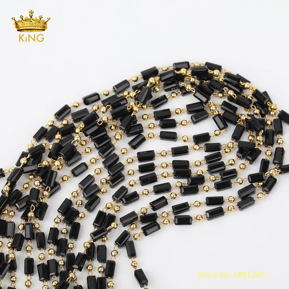 

5meters Black Crystal Glass Rosary Chains for Jewelry Making,Rectangle Glass Small Beads Chains Findings