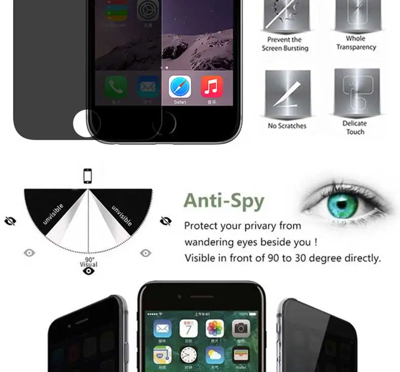 Антишпионское закаленное стекло для iPhone 7, 8, 6, 6S Plus, защита для экрана для iPhone X, XR, 11 Pro, Xs, Max, защитное стекло, пленка