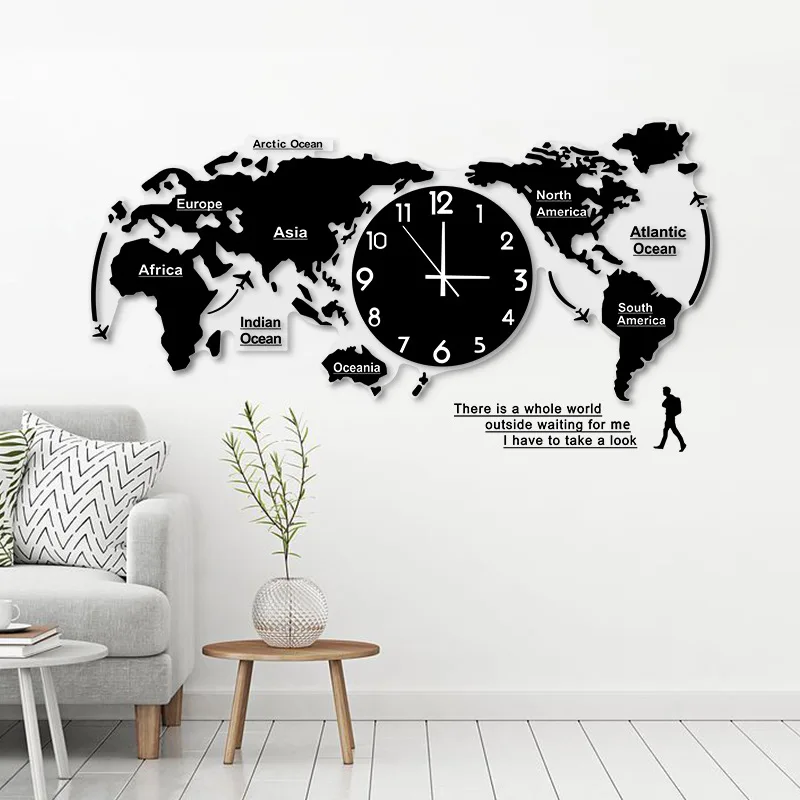 

Nordic Large Wall Clock Modern Wall Watch Silent Luminova Clocks Home Living Room Decoration World Map Zegar Scienny Gift