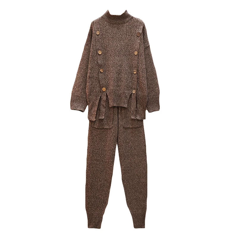 Женский спортивный костюм большого размера плюс вязаный свитер водолазка топ и