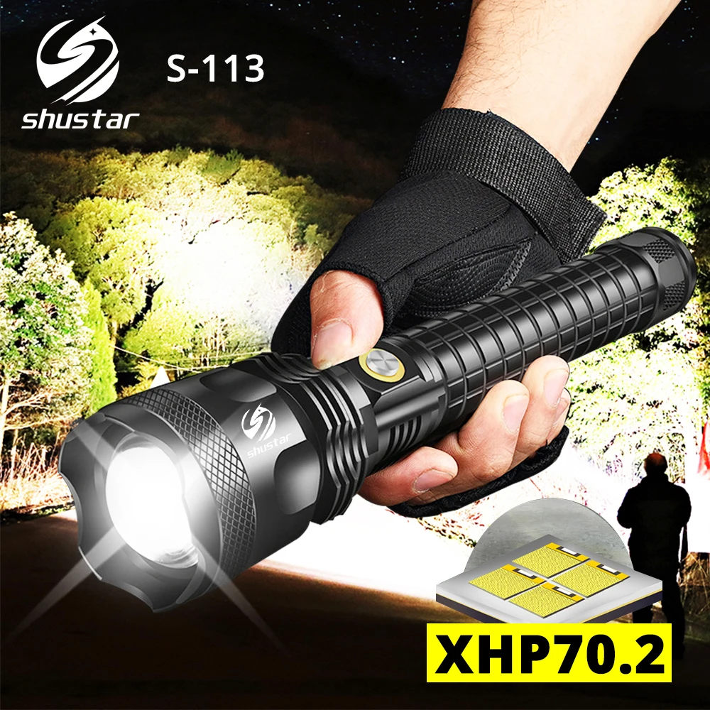S113 мощный светодиодный фонарик с XHP70.2 тактический Водонепроницаемый фонарь