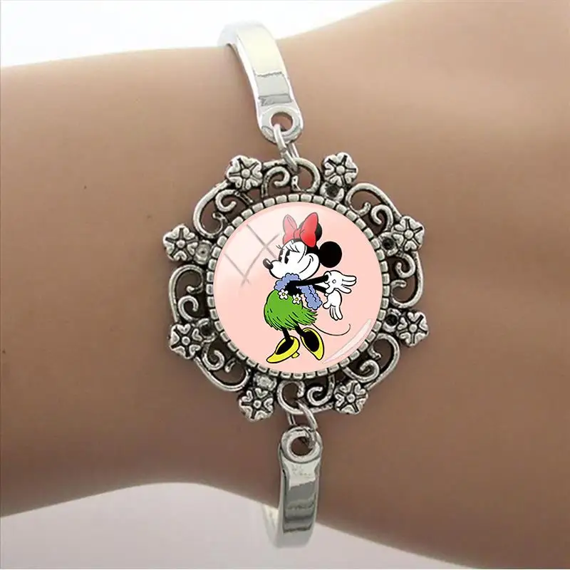 

Disney Minnie Sing Song Dance Art Picture Cabochon Glass Lace Charm Bracelet Ladies Men Holiday Gifts Fashion Bracelets