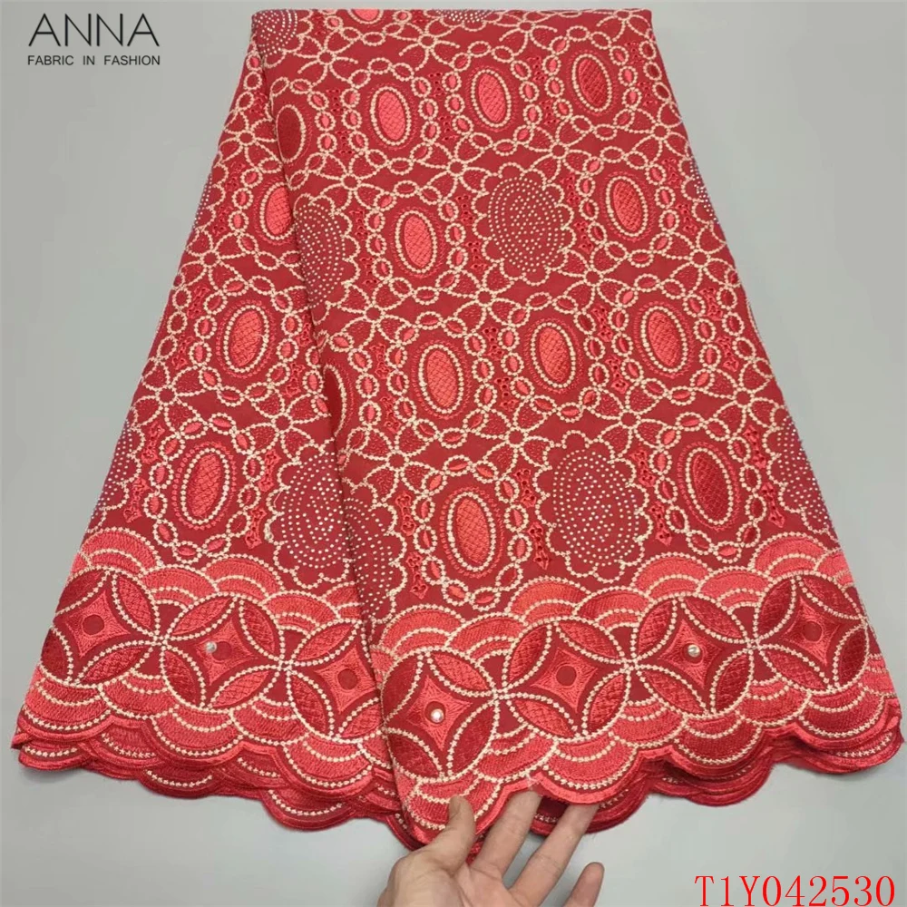 

Anna 100% cotton nigerian dry lace with stones latest high quality embroidery french net tulle fabrics 5 yards/pce for sewing