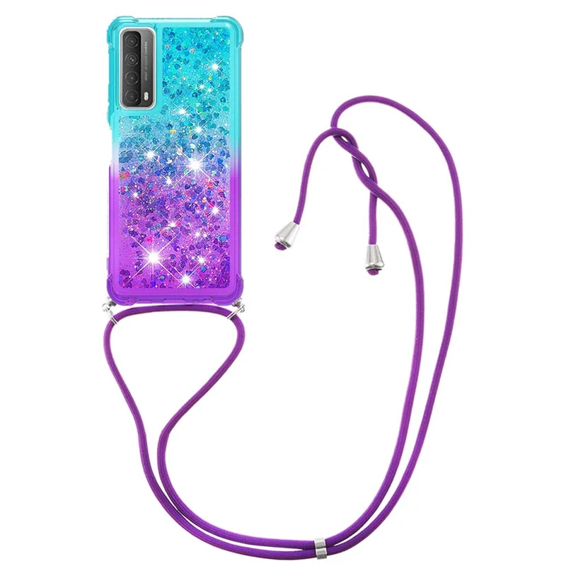 

Strap Lanyard Quicksand Phone Case For Huawei P Smart 2021 2019 Mate 30 Honor 10 Lite Nova 5i Pro TPU Glitter Liquid Back Cover