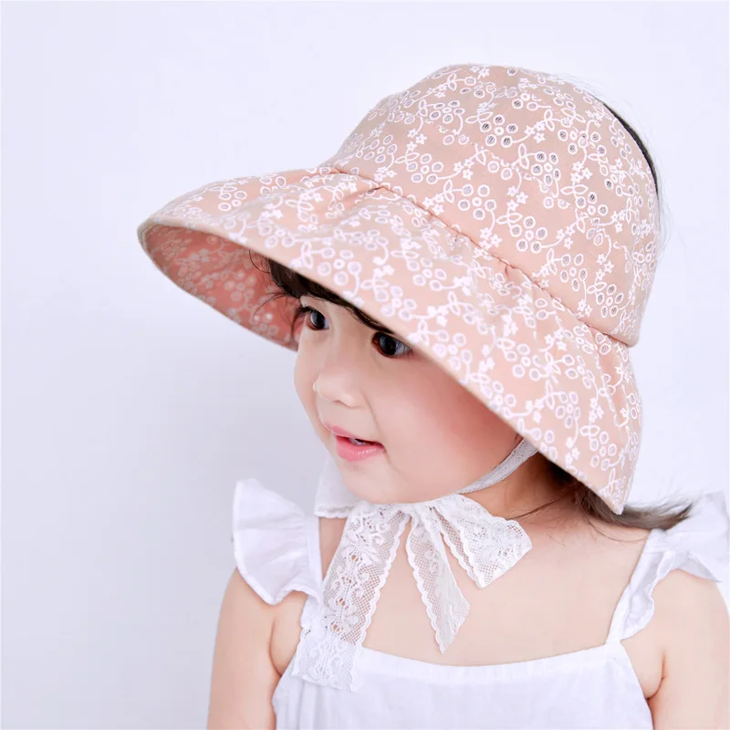 Children Visor Cap Girls Summer New Style Hollow out Sun-resistant Topee Folding Big Brim Beach Hat Outing Sun | Мать и ребенок