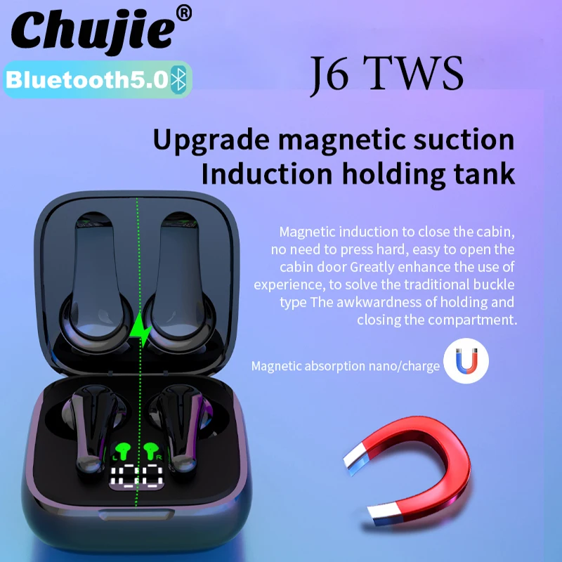 

J6 TWS Bluetooth-наушники; Беспроводные наушники; Объемная музыка; Гарнитура; Спортивные водонепроницаемые наушники для Xiaomi, Huawei, Samsung, Iphone