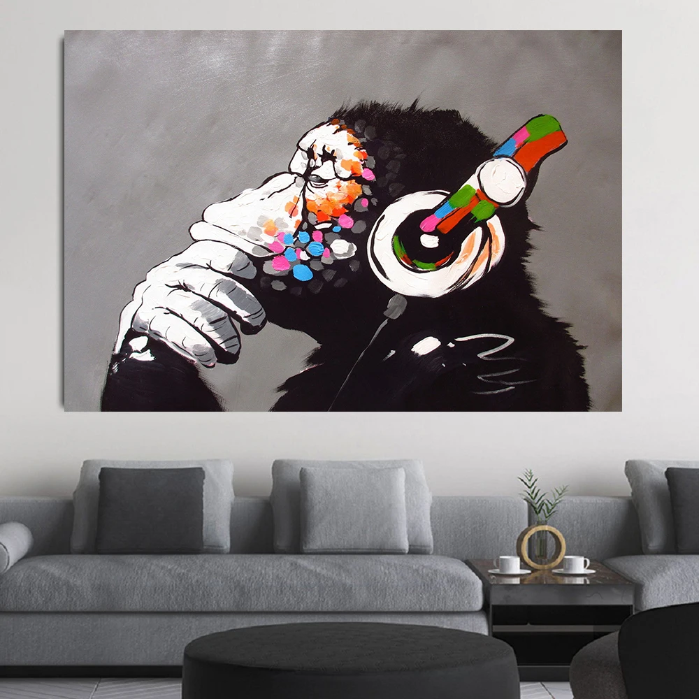

Graffiti Art Canvas Paintings Three Monkeys Banana Colourful Posters and Prints Wall Art Pictures for Living Room Decoration