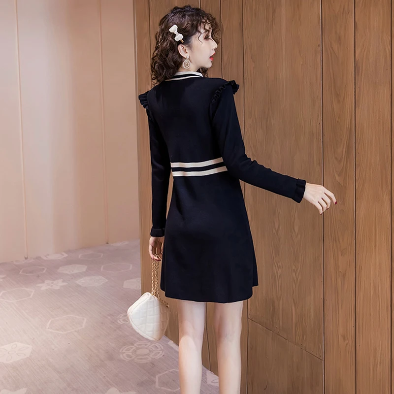 Женское трикотажное платье FINEWORDS черное винтажное в стиле Харадзюку