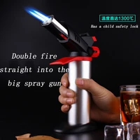 double nozzle fire lighter gun turbo gasoline lighter torch burner kitchen gadget jet gas lighter blowtorch cigar accessories