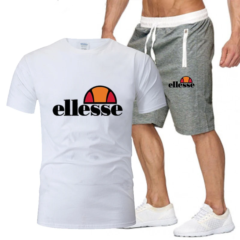 

New brand fashion o-neck pure cotton men's T-shirt + Sports Shorts Set summer high quality cotton T-shirt sports running suit